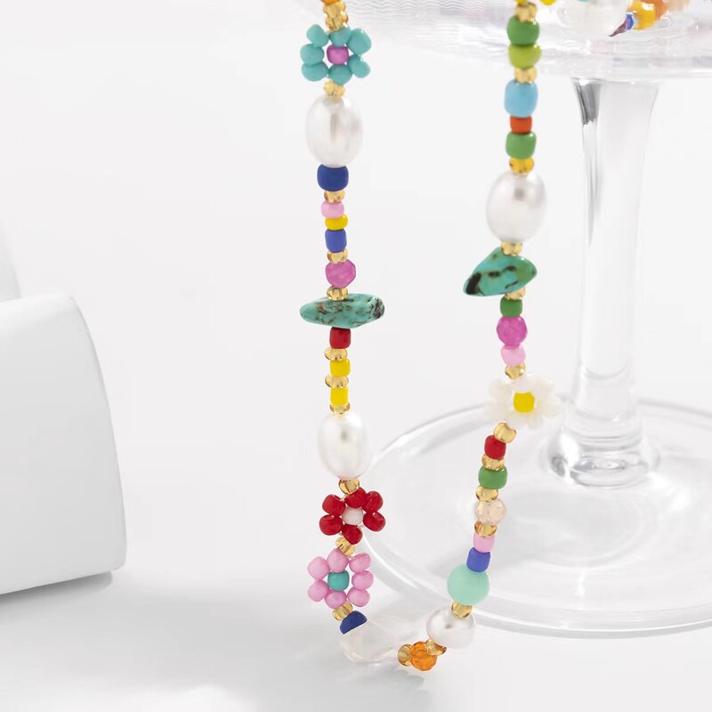 Boho višebojne perle s perlama s cvjetnim oglavicama Trend Y2K imitacija bisernih ovratnika Ljetna ogrlica Lanac oko vrata Ženski nakit