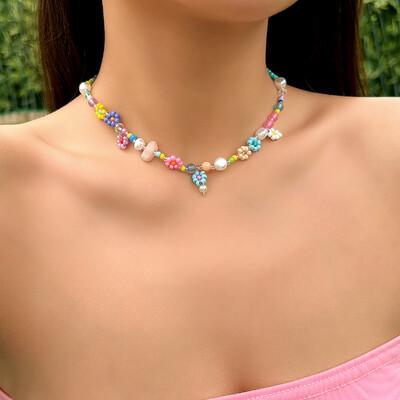 Модерни горещи разпродажби Y2K бижута за жени Барокови симулирани перли Ръчно изработени мъниста от семена Верига Колье Колие Цветя Яка