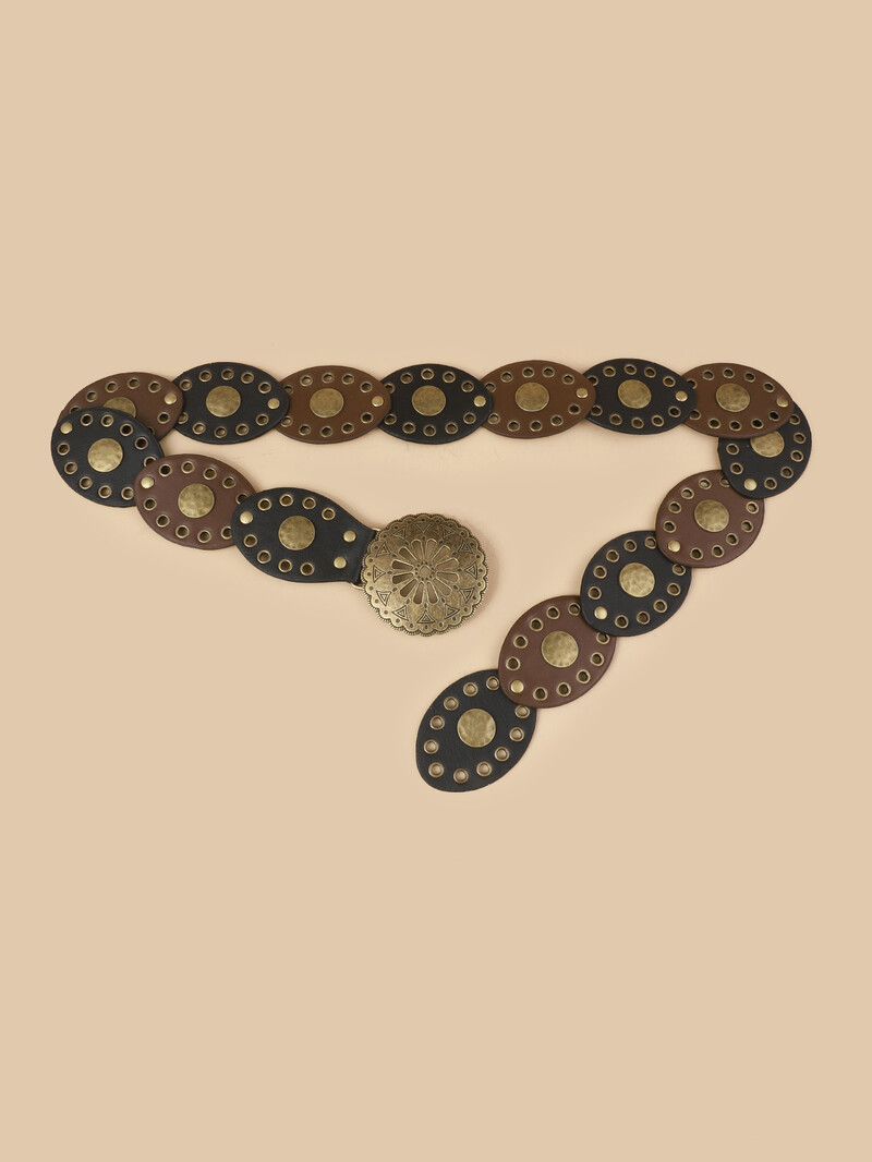 Vintage western farmer öv divatos kézzel készített bőr deréklánc női g nagy szegecslyukú PU bőr öv nyugati fűzőlyukkal kerek