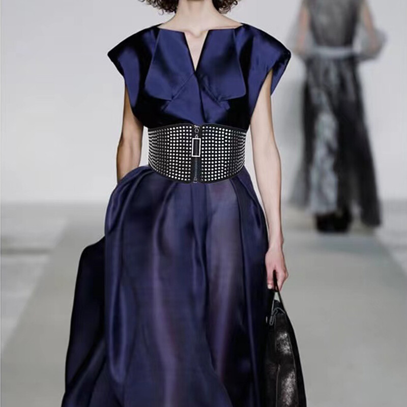Nou cu fermoar, versatil, capac de talie lată, talie retro, decorație de modă europeană și americană, rochie cu decorare cu centură elastică pentru