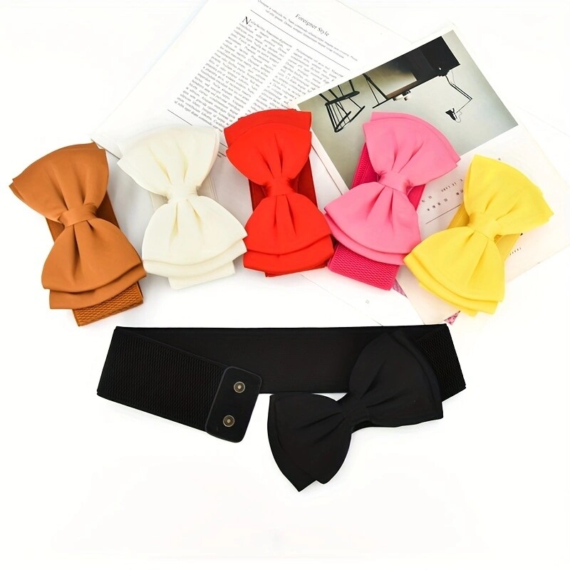 Candy Color Bowknot széles övek Klasszikus elasztikus derékpánt Divatos ruha kabát öv nőknek