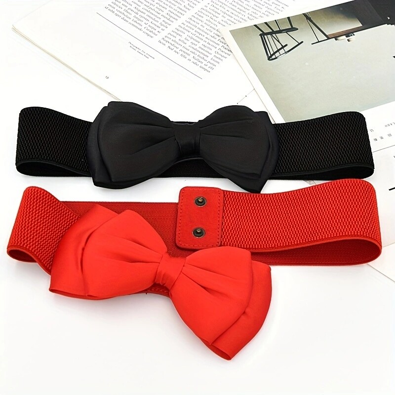Candy Color Bowknot széles övek Klasszikus elasztikus derékpánt Divatos ruha kabát öv nőknek