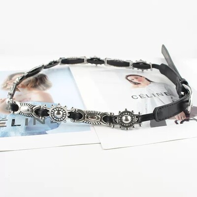 Moteriška punk grandinėlė, metalinė juosta moterims, kaubojus Pu Design Sense diržai su sagtimi juosmens juosta Dekoratyvinė ant džinsinio suknelės palto