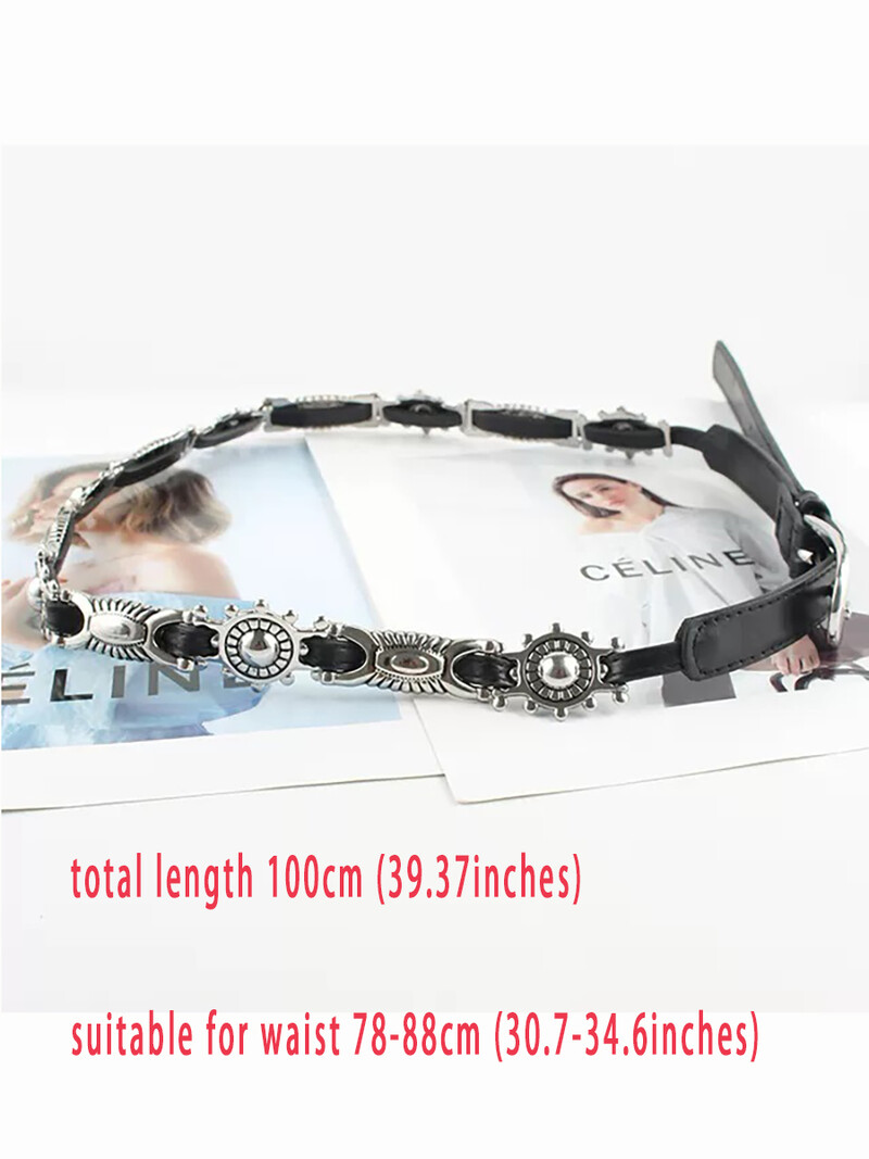 Moteriška punk grandinėlė, metalinė juosta moterims, kaubojus Pu Design Sense diržai su sagtimi juosmens juosta Dekoratyvinė ant džinsinio suknelės palto