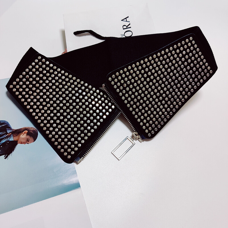 „Punk Rivet Inlay“ platus elastinis korseto diržas moteriškas juosmens „Goth“ plius dydžio elastingas „Cummerbunds“ didelis dizaino diržas moterims su juosmeniu