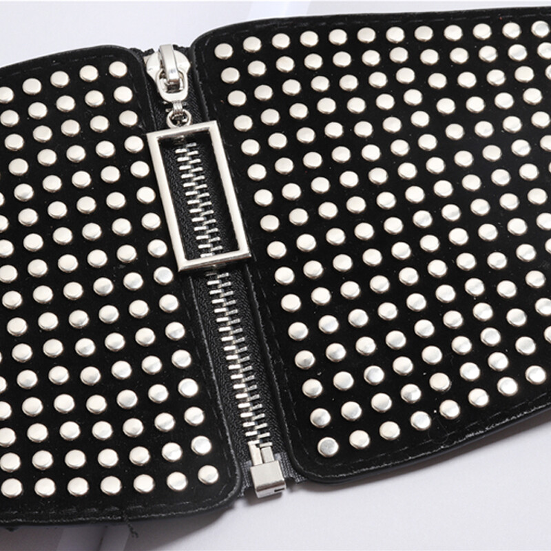 „Punk Rivet Inlay“ platus elastinis korseto diržas moteriškas juosmens „Goth“ plius dydžio elastingas „Cummerbunds“ didelis dizaino diržas moterims su juosmeniu