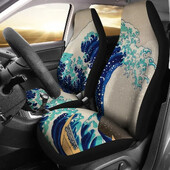 INSTANTARTS Great Wave automobilių sėdynių užvalkalai japoniško meno automobilių priedai Patvarus automobilio apsauginis automobilio sėdynės pagalvėlė, kurią lengva sumontuoti