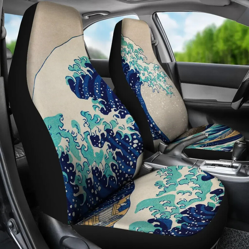 INSTANTARTS Great Wave automobilių sėdynių užvalkalai japoniško meno automobilių priedai Patvarus automobilio apsauginis automobilio sėdynės pagalvėlė, kurią lengva sumontuoti