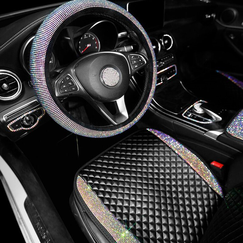 Fényes autósüléshuzat Bling belső kiegészítők nőknek és lányoknak Lélegző első üléspárna, nem szilíp univerzális üléshuzat