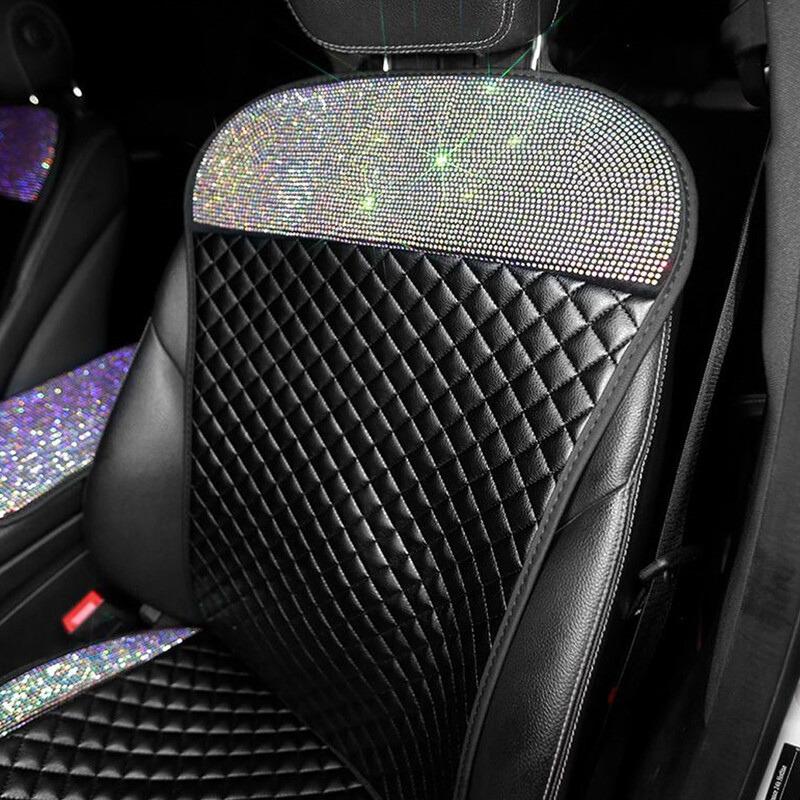 Fényes autósüléshuzat Bling belső kiegészítők nőknek és lányoknak Lélegző első üléspárna, nem szilíp univerzális üléshuzat