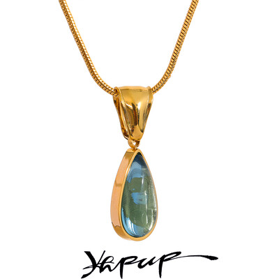 Yhpup Stylish Green Glass Crystal Water Drop μενταγιόν κολιέ 316l από ανοξείδωτο ατσάλι χυτό χρυσό Μόδα κοσμήματα Νέο