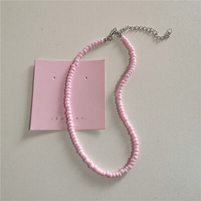 Kpop Goth Y2K drăguț panglică roz cu fundiță pandantiv inimă perle margele choker colier farmec EMO anii 2000 accesorii de bijuterii Lolita