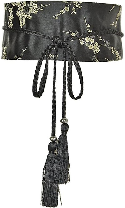 Női széles fűző derék öv csokornyakkendő őszibarack virág körüli selyem hímzés nagy méretű ruhához