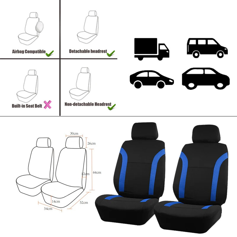 Set de huse universale pentru scaun auto din poliester se potrivește cu majoritatea autovehiculelor din țesătură simplă, bicolore, elegante, accesorii pentru scaune auto