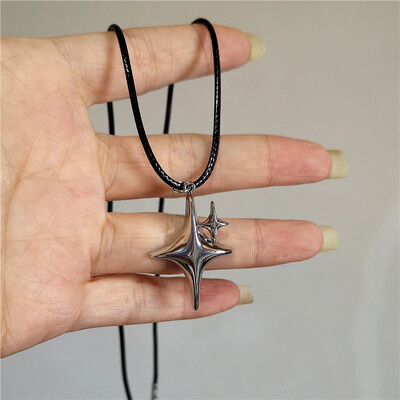 Vintage Goth 90-ih Srebrna boja Spiralni Vortex privjesak Ogrlica s kožnim užetom i lancem za žene Muškarci Y2K estetski dodaci za nakit