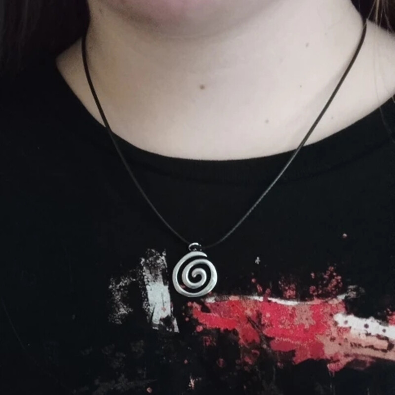 Vintage Goth 90-ih Srebrna boja Spiralni Vortex privjesak Ogrlica s kožnim užetom i lancem za žene Muškarci Y2K estetski dodaci za nakit