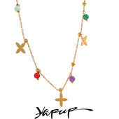 Yhpup, colorat, rezistent la apă, piatră naturală, picătură de flori, lanț din oțel inoxidabil, colier estetic, bijuterii de guler la modă pentru femei