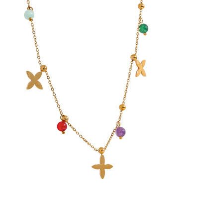 Yhpup, colorat, rezistent la apă, piatră naturală, picătură de flori, lanț din oțel inoxidabil, colier estetic, bijuterii de guler la modă pentru femei