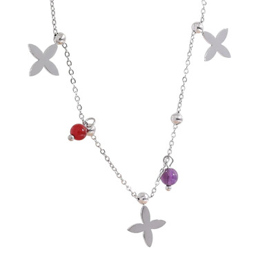 Yhpup, colorat, rezistent la apă, piatră naturală, picătură de flori, lanț din oțel inoxidabil, colier estetic, bijuterii de guler la modă pentru femei