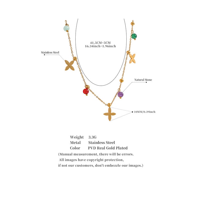 Yhpup, colorat, rezistent la apă, piatră naturală, picătură de flori, lanț din oțel inoxidabil, colier estetic, bijuterii de guler la modă pentru femei