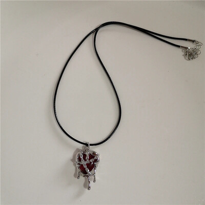Punk gotic roșu lavă stea cruce inimă pandantiv colier frânghie piele femei bărbați hip hop Y2K anii 90 accesorii EMO bijuterii estetice