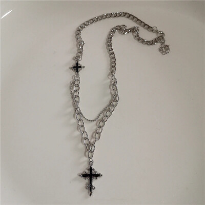 Punk gotic roșu lavă stea cruce inimă pandantiv colier frânghie piele femei bărbați hip hop Y2K anii 90 accesorii EMO bijuterii estetice