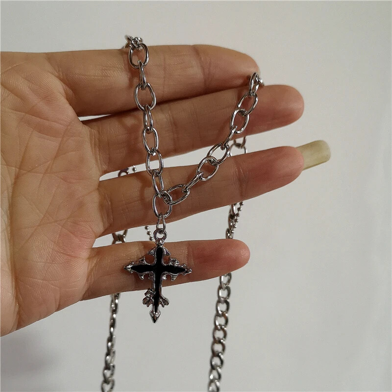 Punk gotic roșu lavă stea cruce inimă pandantiv colier frânghie piele femei bărbați hip hop Y2K anii 90 accesorii EMO bijuterii estetice