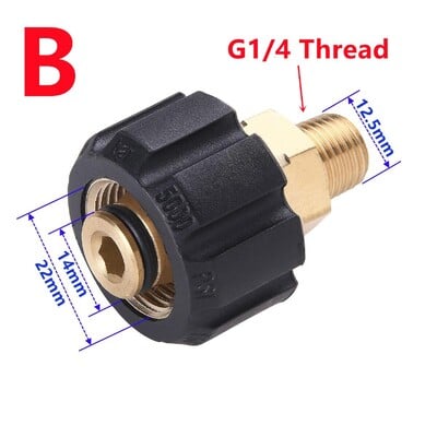 Vysokotlakový čistič, otočný 14 mm rýchlospojka M22 na 1/4" 3/8" M22 G1/4, adaptér, sada fitingov, 4500 PSI