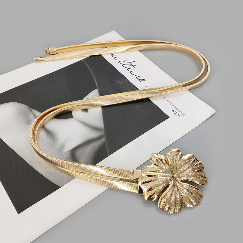 Elastinis auksinis grandinės diržas moteriškas juosmens punk Y2K goth sidabrinis metalinis diržas moterims Aukštos kokybės prabangus aukso gėlių juosmuo