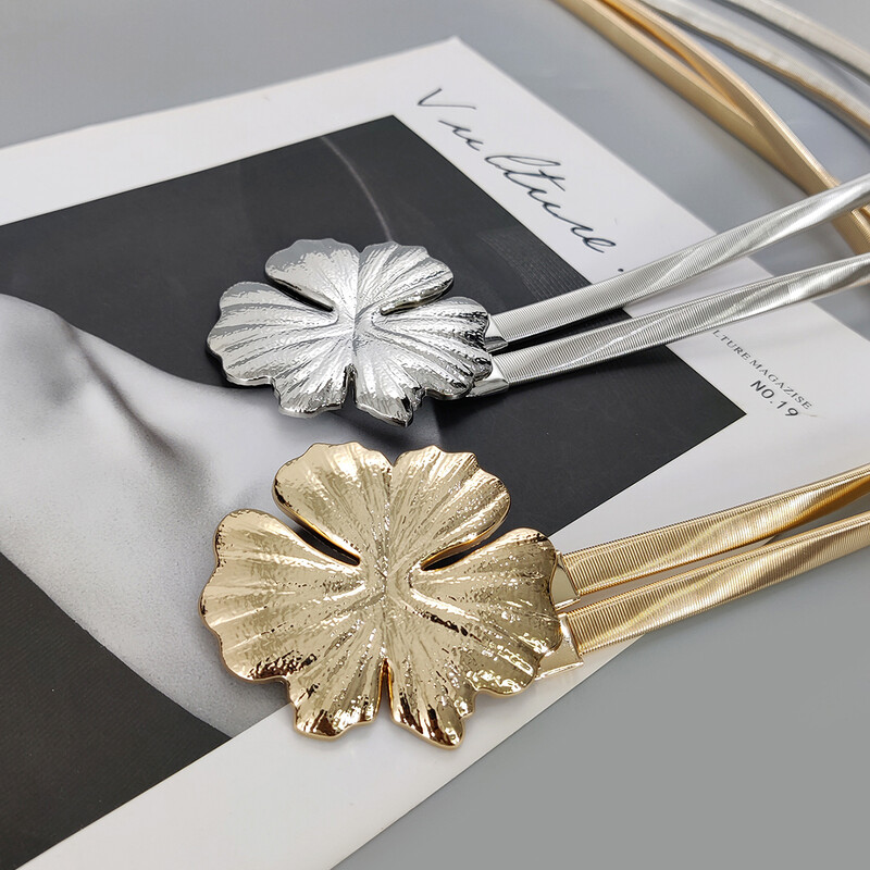 Elastinis auksinis grandinės diržas moteriškas juosmens punk Y2K goth sidabrinis metalinis diržas moterims Aukštos kokybės prabangus aukso gėlių juosmuo