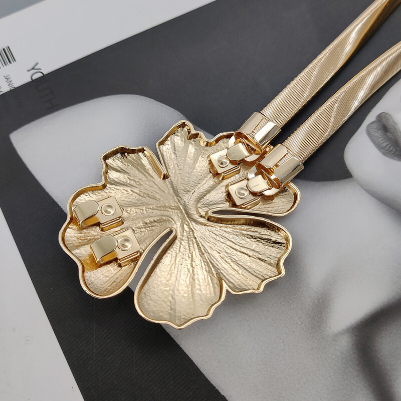 Elastinis auksinis grandinės diržas moteriškas juosmens punk Y2K goth sidabrinis metalinis diržas moterims Aukštos kokybės prabangus aukso gėlių juosmuo