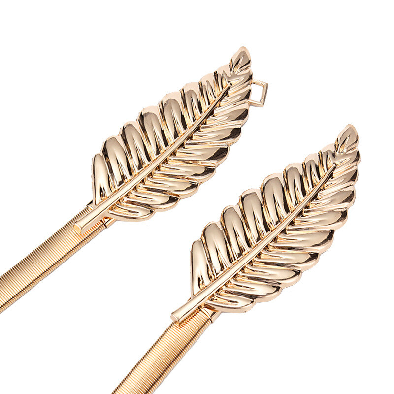 Arany ezüst leveles fém női öv tavaszi arany leveles öv rugalmas deréktömítés női ruha deréklánc