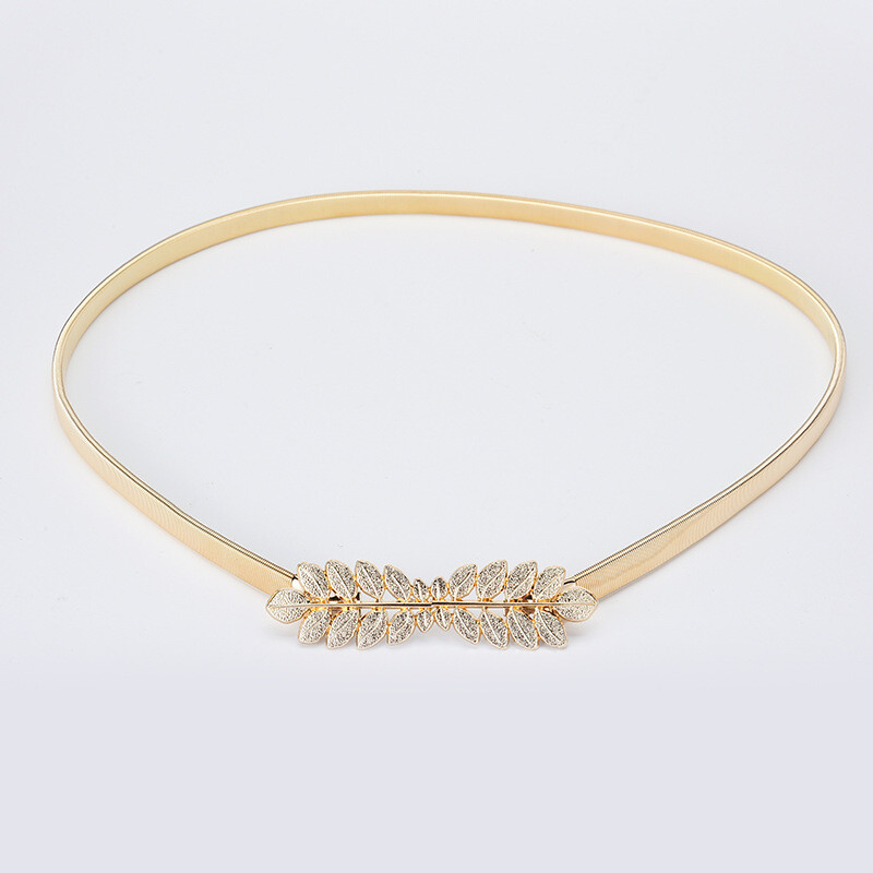 Arany ezüst leveles fém női öv tavaszi arany leveles öv rugalmas deréktömítés női ruha deréklánc