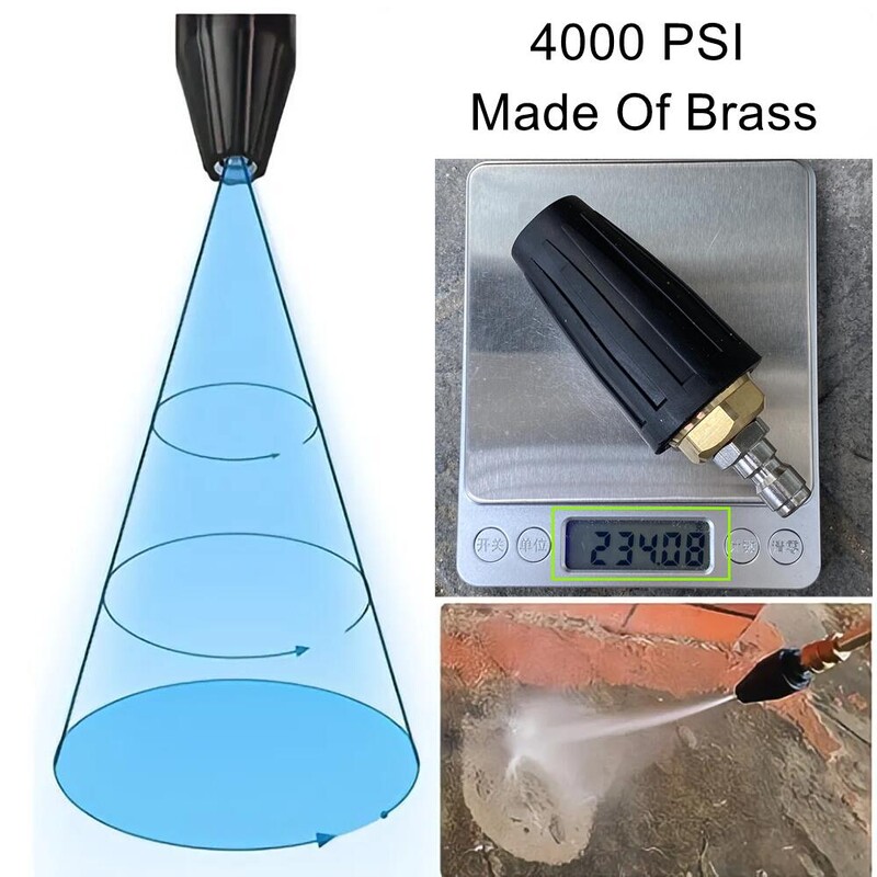360 forgó turbófúvókás permetező 1/4" gyorscsatlakozással, 4000 PSI nagynyomású mosótisztító tartozékai sárgaréz