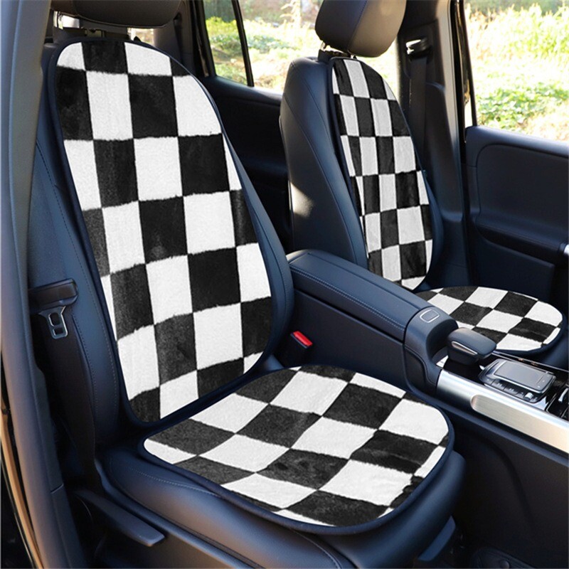 Pernă pentru scaun auto, model în șah, pluș de toamnă și iarnă și pernă minimalistă pentru mașină, caldă și anti-alunecare, o singură bucată Bla