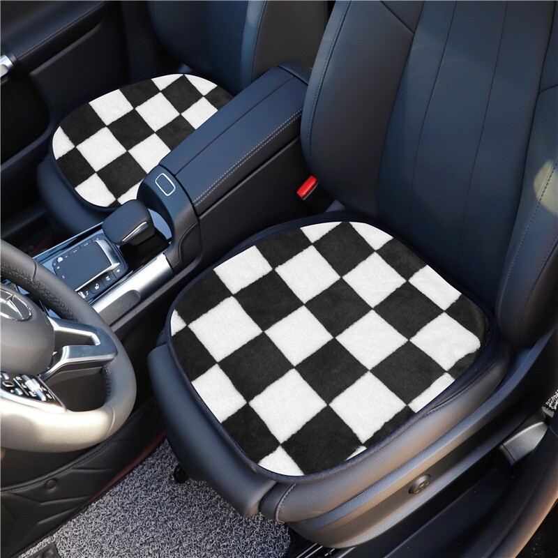 Pernă pentru scaun auto, model în șah, pluș de toamnă și iarnă și pernă minimalistă pentru mașină, caldă și anti-alunecare, o singură bucată Bla
