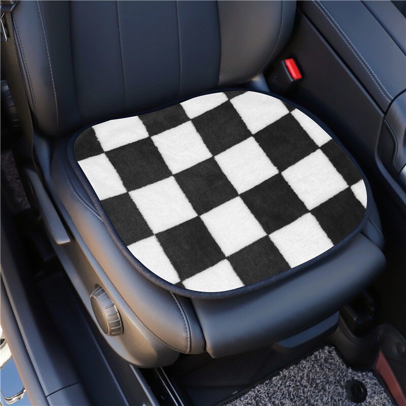 Pernă pentru scaun auto, model în șah, pluș de toamnă și iarnă și pernă minimalistă pentru mașină, caldă și anti-alunecare, o singură bucată Bla