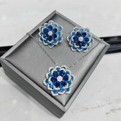 Fashion Cubic Zirconia Green Flower Κολιέ και Σετ σκουλαρίκι για Γυναικεία κοσμήματα γάμου