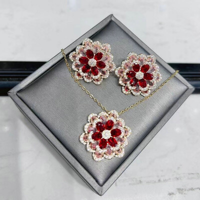 Fashion Cubic Zirconia Green Flower Κολιέ και Σετ σκουλαρίκι για Γυναικεία κοσμήματα γάμου