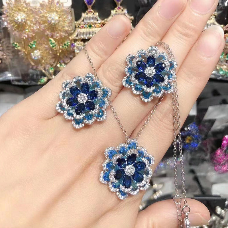 Fashion Cubic Zirconia Green Flower Κολιέ και Σετ σκουλαρίκι για Γυναικεία κοσμήματα γάμου