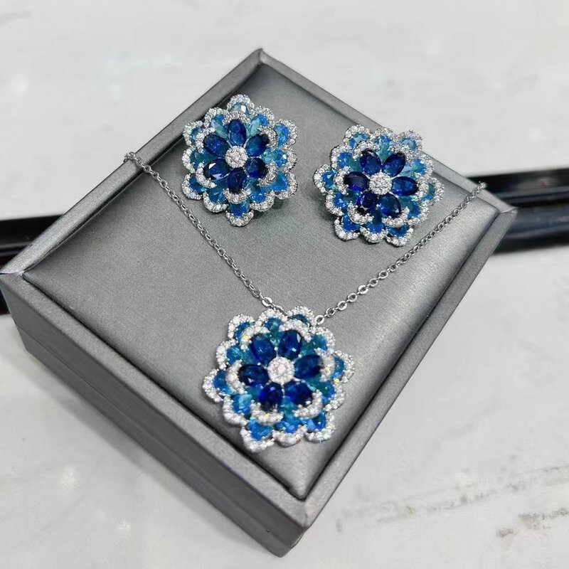 Fashion Cubic Zirconia Green Flower Κολιέ και Σετ σκουλαρίκι για Γυναικεία κοσμήματα γάμου