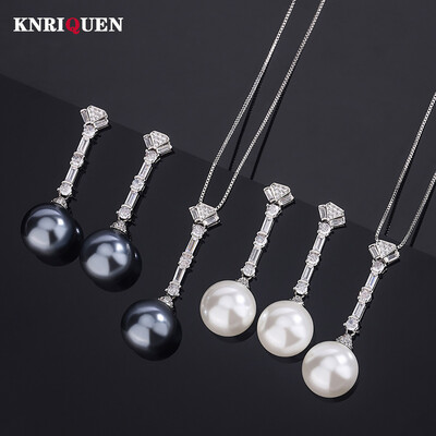 Charms 14mm fehér fekete gyöngy bojt medál nyaklánc lógó fülbevaló női koktélparti finom ékszer szett Kiegészítők Ajándék