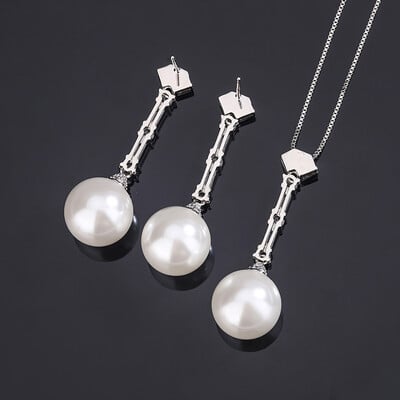 Charms 14mm fehér fekete gyöngy bojt medál nyaklánc lógó fülbevaló női koktélparti finom ékszer szett Kiegészítők Ajándék