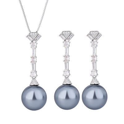 Charms 14mm fehér fekete gyöngy bojt medál nyaklánc lógó fülbevaló női koktélparti finom ékszer szett Kiegészítők Ajándék