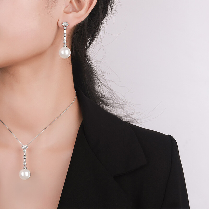 Charms 14mm fehér fekete gyöngy bojt medál nyaklánc lógó fülbevaló női koktélparti finom ékszer szett Kiegészítők Ajándék