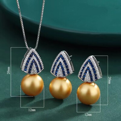 Ρετρό 12 χιλιοστά μαύρο λευκό χρυσό μαργαριτάρι κρεμαστό κολιέ σκουλαρίκια για γυναίκες Lab Σετ κοσμημάτων επετείου γάμου με διαμάντια