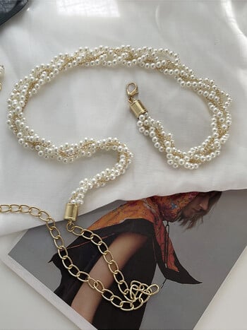 Ζώνες Faux Pearl Chain για Γυναικείες Κομψή αλυσίδα με πλέξη μέσης Μοντέρνα κοσμήματα σώματος Ρυθμιζόμενη αλυσίδα φορεμάτων