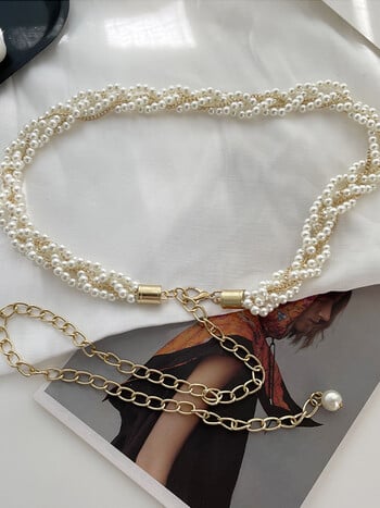 Ζώνες Faux Pearl Chain για Γυναικείες Κομψή αλυσίδα με πλέξη μέσης Μοντέρνα κοσμήματα σώματος Ρυθμιζόμενη αλυσίδα φορεμάτων