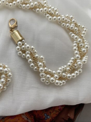 Ζώνες Faux Pearl Chain για Γυναικείες Κομψή αλυσίδα με πλέξη μέσης Μοντέρνα κοσμήματα σώματος Ρυθμιζόμενη αλυσίδα φορεμάτων