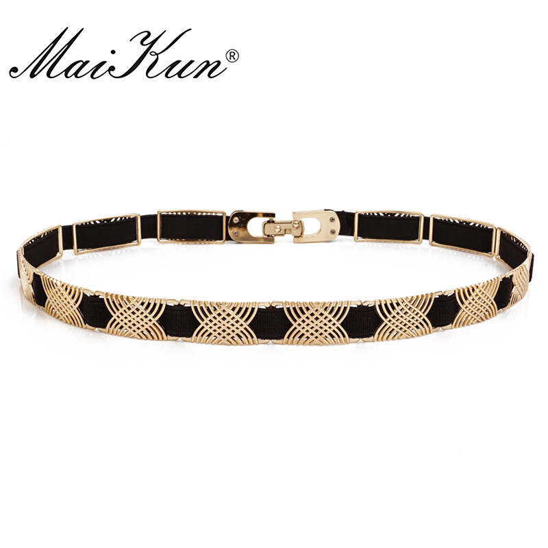 Curele de lux din țesătură metalică elastică pentru o rochie cu linii geometrice la modă înaltă centură pentru femeie Punk Ceinture curea elegantă pentru femei